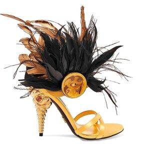 New Prada Feather-trimmed Crystal-embellished Satin Sandals 37.5